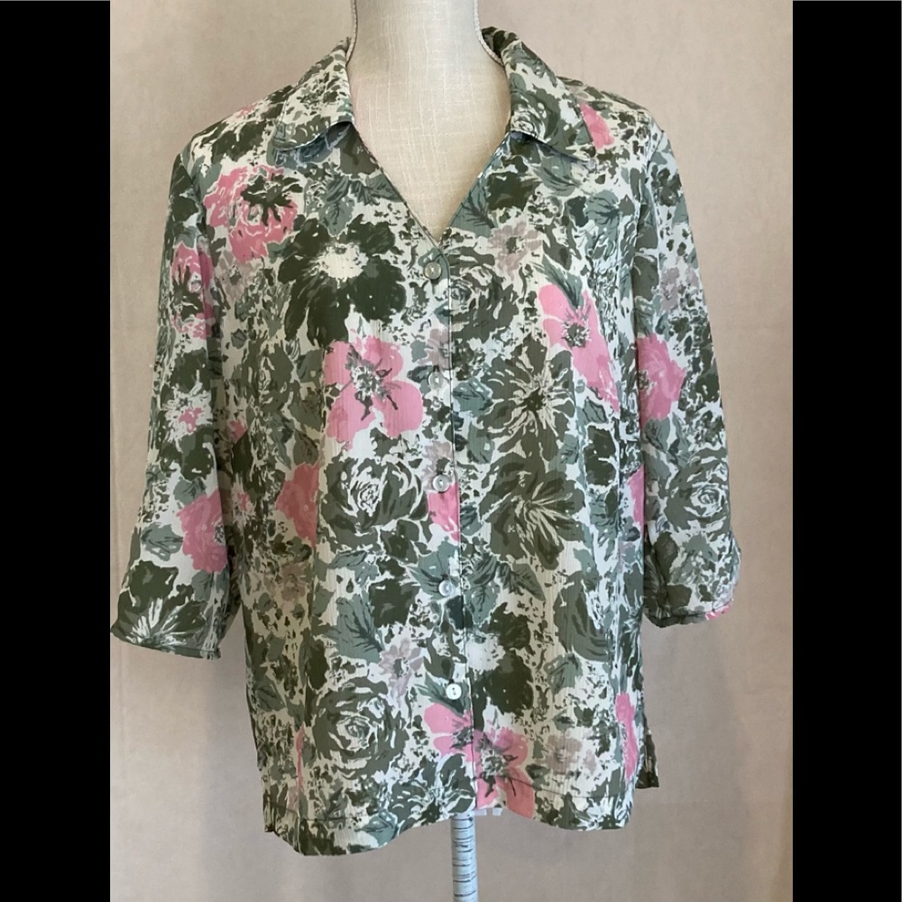 Donn Kenny - Womens Classic Buttondown 3/4” Blouse - Size PL - EUC